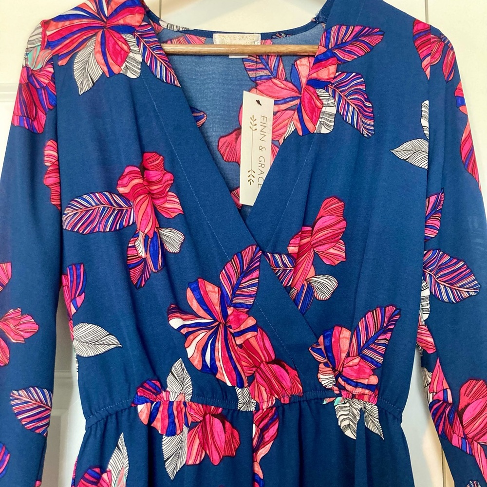 Long Sleeve Romper - Navy & Pink - Women’s XS